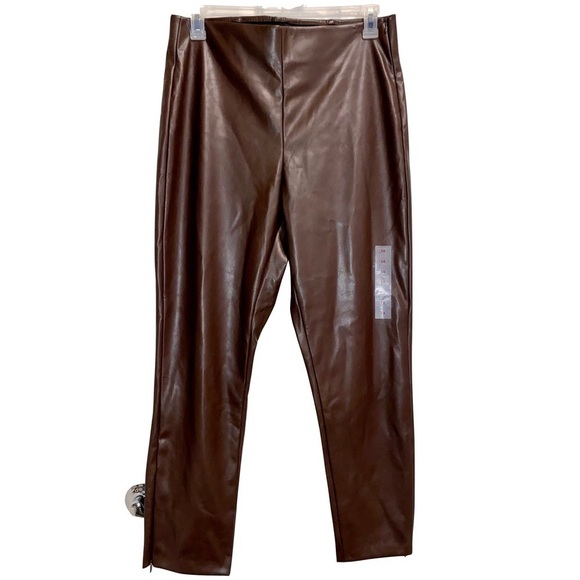 NWT OLD NAVY Extra High-Waisted Faux-Leather Eco-friendly Pants Brown Size 14 - Picture 3 of 9